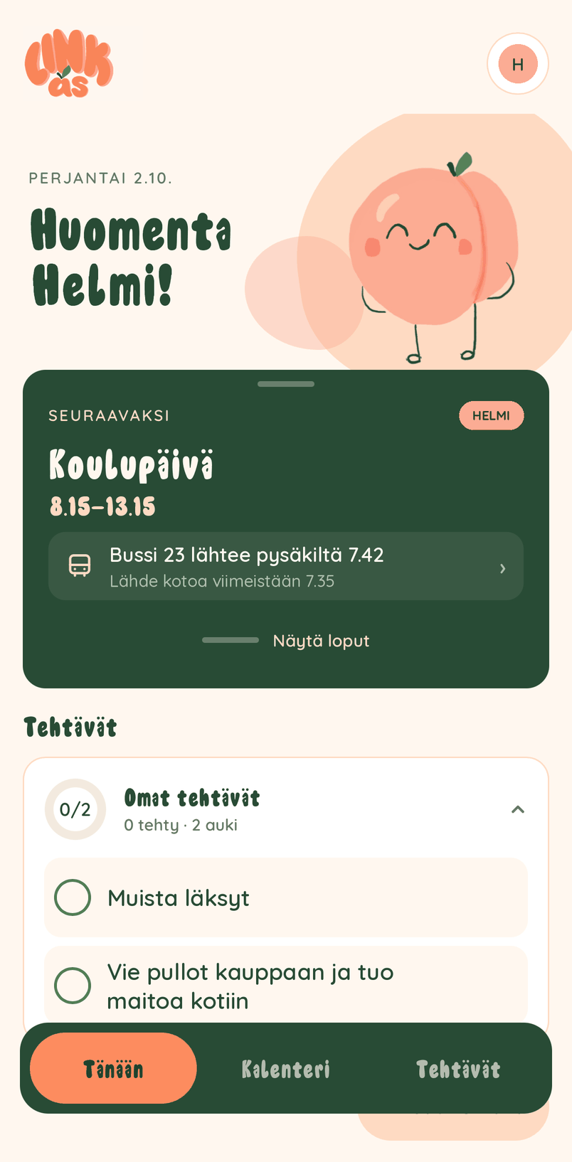 LINKasin lapsen näkymä: päivän menot, bussi ja omat tehtävät